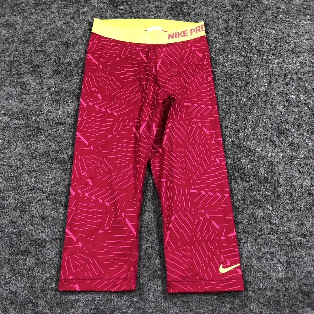 Nike Pro Leggings Womens S Pink Geometric Print Compression Capri Gym Athletic